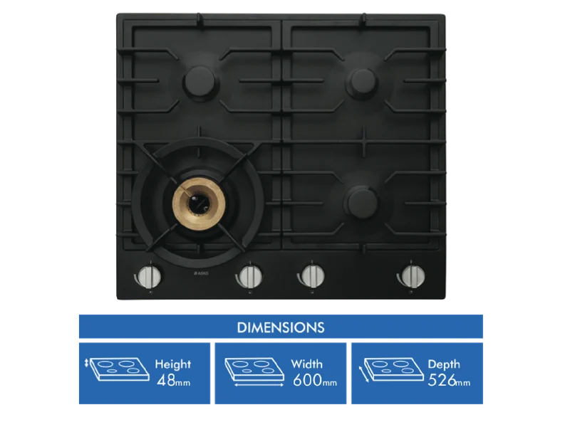 ASKO 60cm 4 Burner Gas Cooktop - Graphite Black