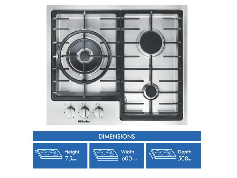Miele 60cm 3 Burner Gas Cooktop Stainless Steel