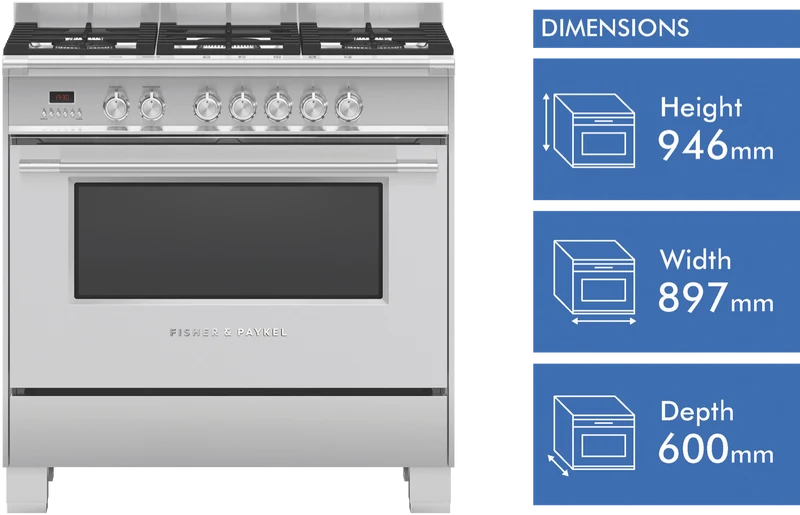 Fisher & Paykel 90cm Series 7 Classic 5 Burner Dual Fuel Cooker