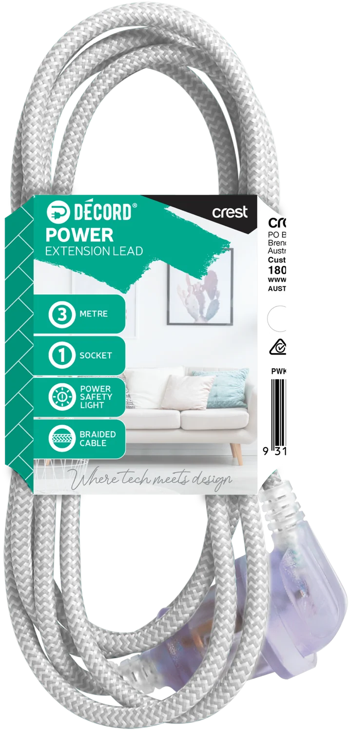 Crest Decord Braided Extension Lead 3m (Grey)