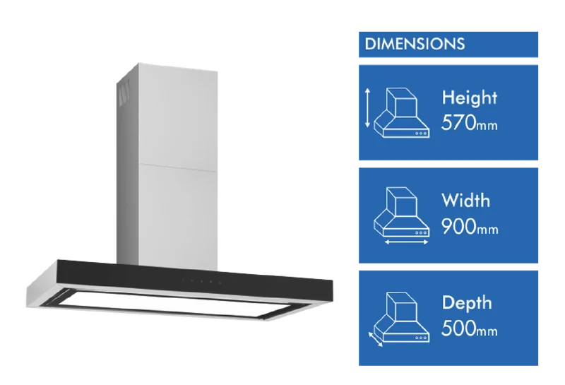 Emilia 90cm Square Profile Canopy Rangehood, Stainless Steel