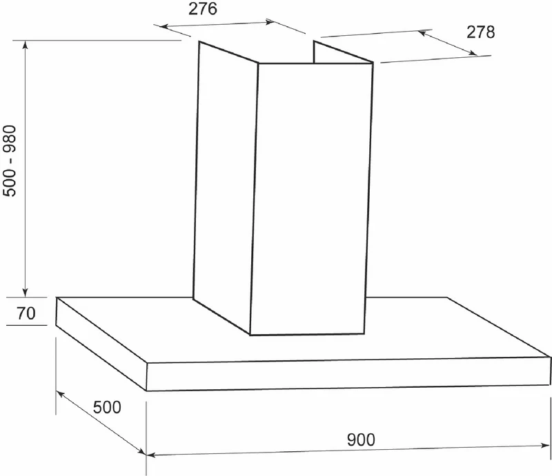 Emilia 90cm Square Profile Canopy Rangehood, Stainless Steel