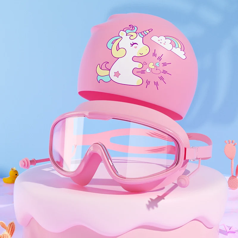 Schwimmmasken- und Badekappen-Set für Kinder mit Einhorn-Motiv Skanto