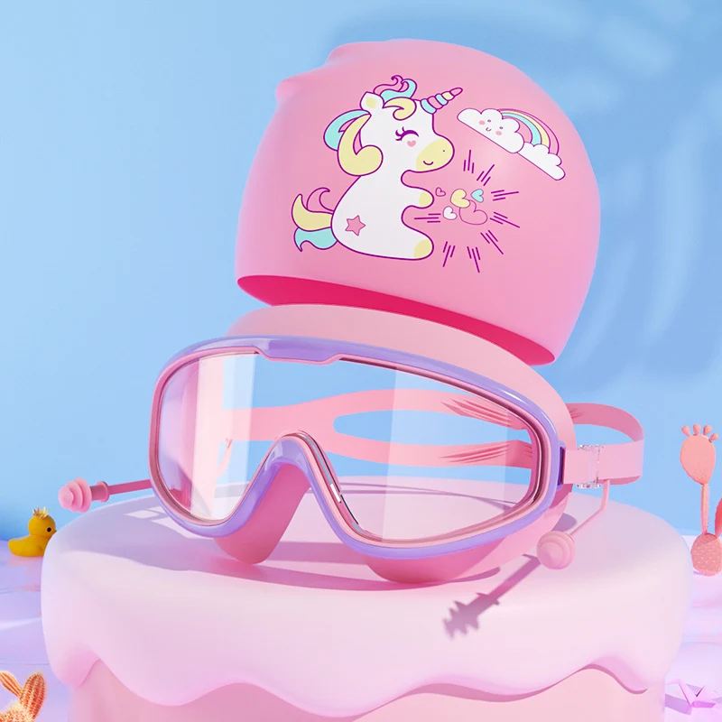 Schwimmmasken- und Badekappen-Set für Kinder mit Einhorn-Motiv Skanto