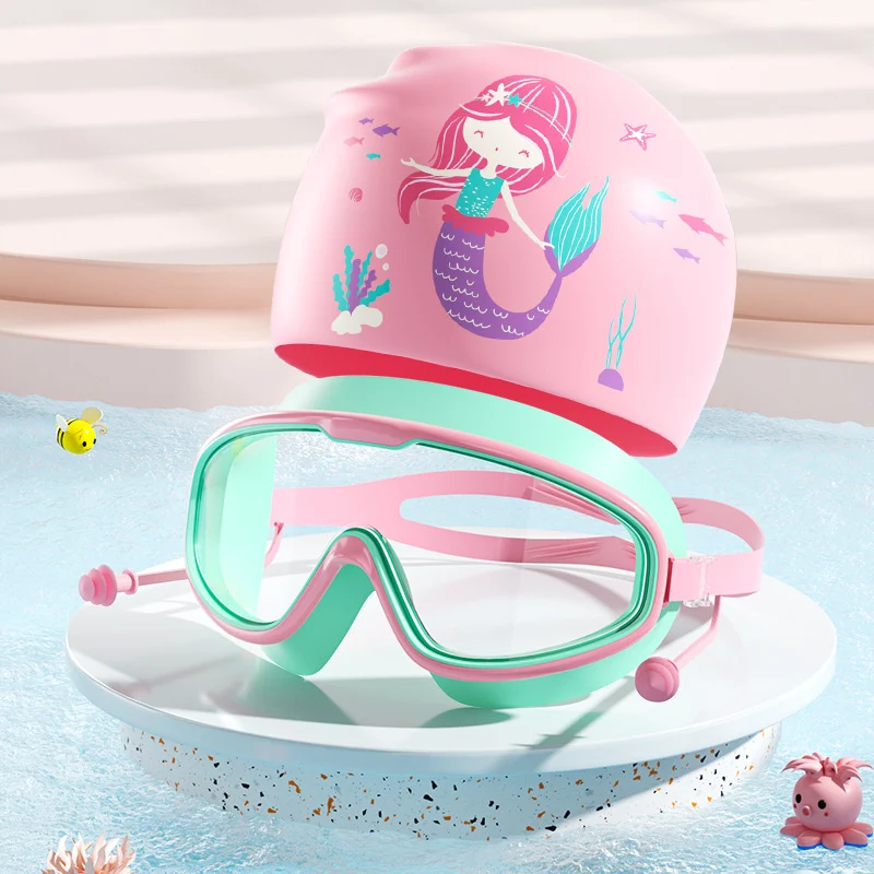 Schwimmmasken- und Badekappen-Set für Kinder mit Dinosaurier-Motiv Skanto