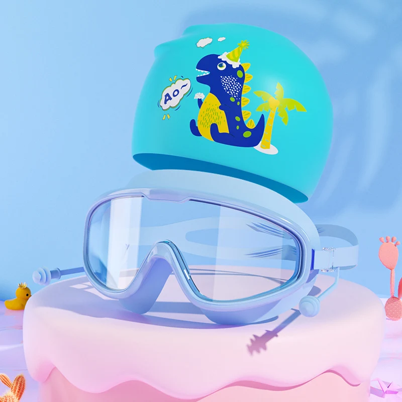Schwimmmasken- und Badekappen-Set für Kinder mit Dinosaurier-Motiv Skanto