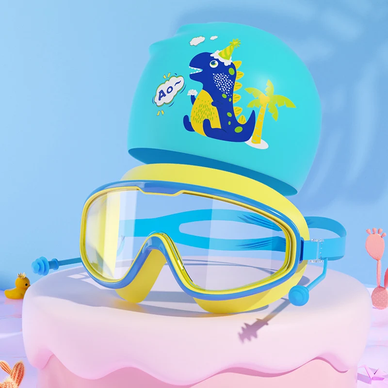 Schwimmmasken- und Badekappen-Set für Kinder mit Dinosaurier-Motiv Skanto