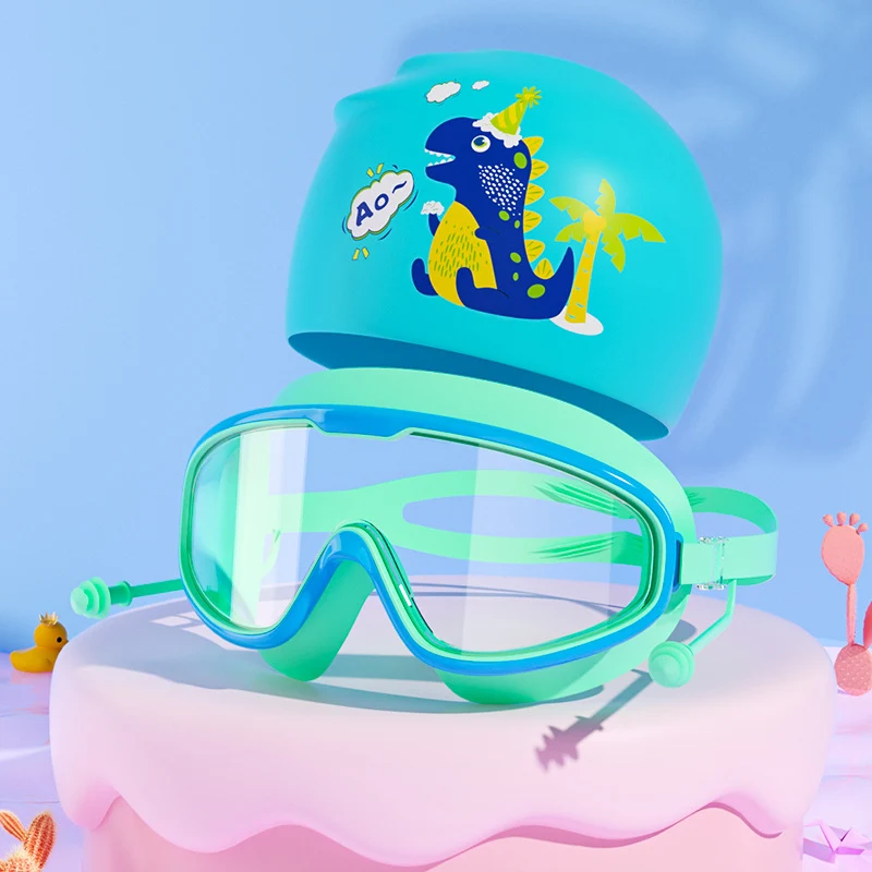 Schwimmmasken- und Badekappen-Set für Kinder mit Dinosaurier-Motiv Skanto