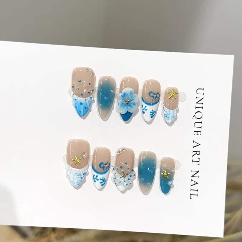 Künstlerisches vom Ozean inspiriertes Press-On-Nagelset