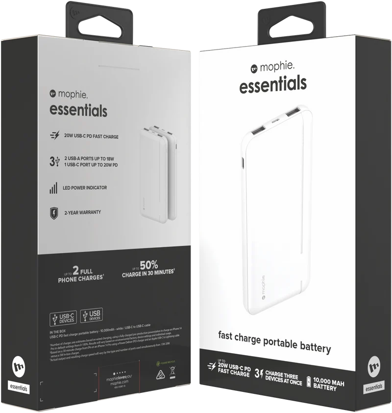 Mophie Essential PowerStation 10K PD 20W-2A1C White