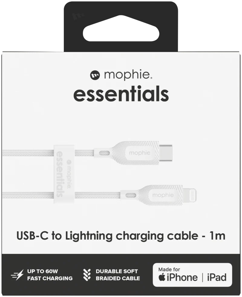 Mophie Essential USB-C-Lightning Cable Braided 1M White