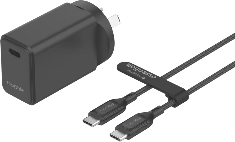 Mophie Essential 30W USB-C Wall Charger & C-C Cable Bundle Black