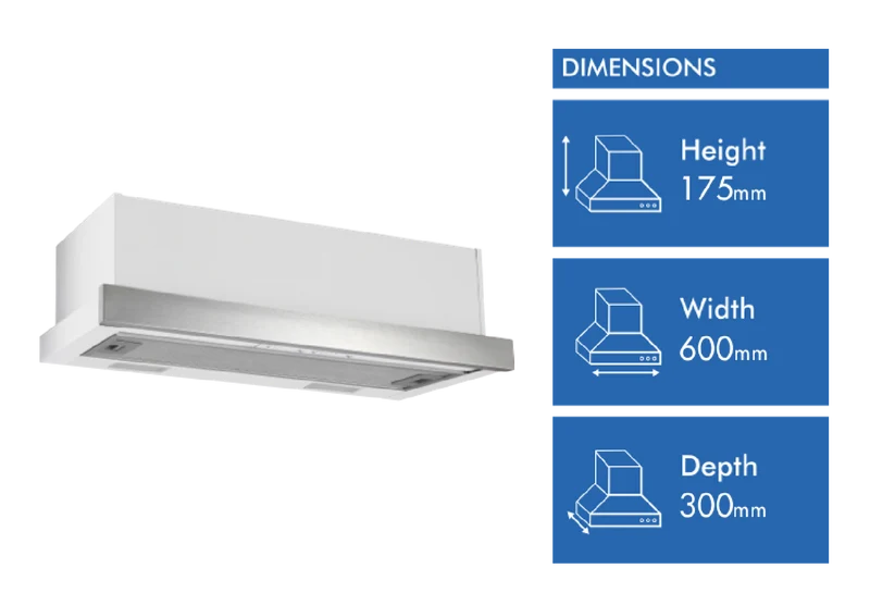 Omega 60cm Slideout Rangehood, Stainless Steel Fascia