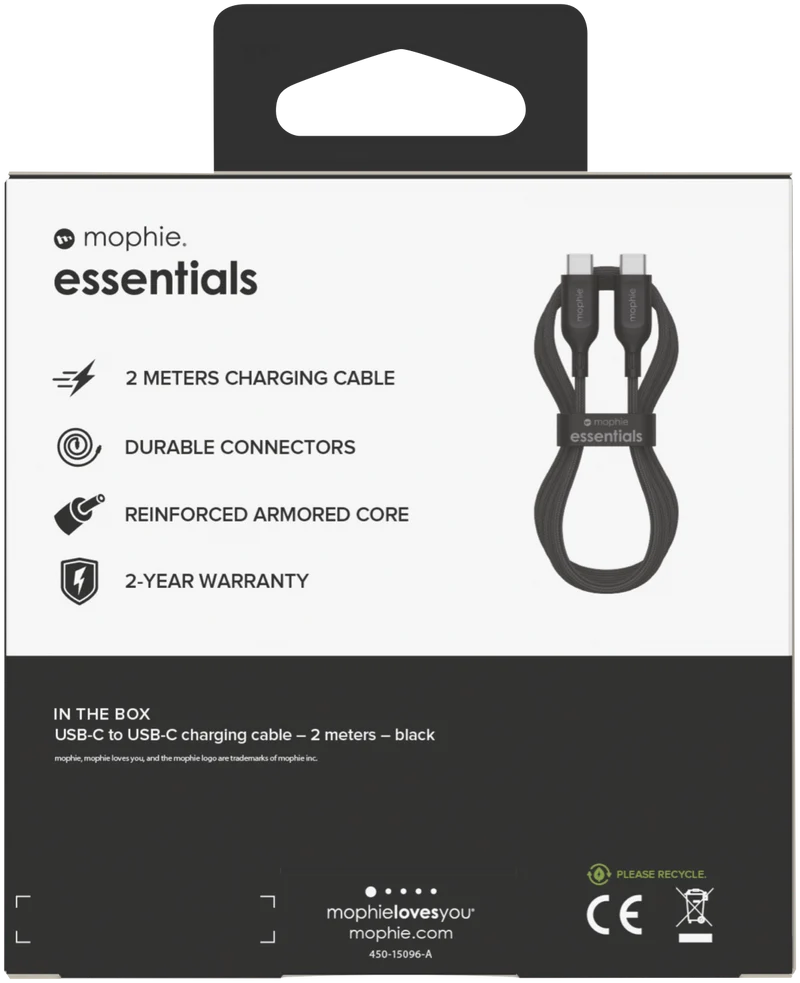 Mophie Essential USB-C-C Cable (60W) Braided 2M Black