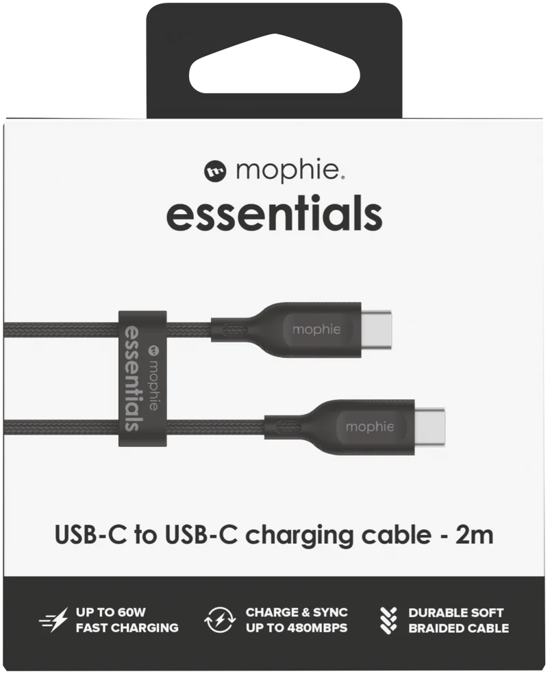 Mophie Essential USB-C-C Cable (60W) Braided 2M Black