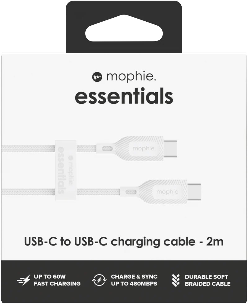 Mophie Essential USB-C-C Cable (60W) Braided 2M White