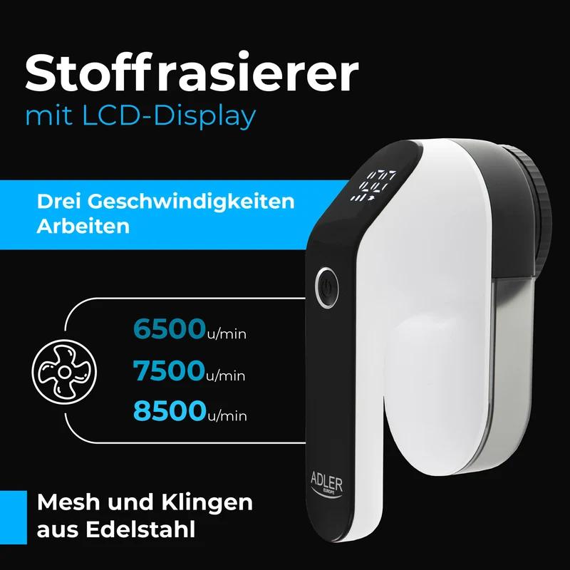 Adler AD 9618 Fusselentferner LED-Anzeige Akku USB-Kabel