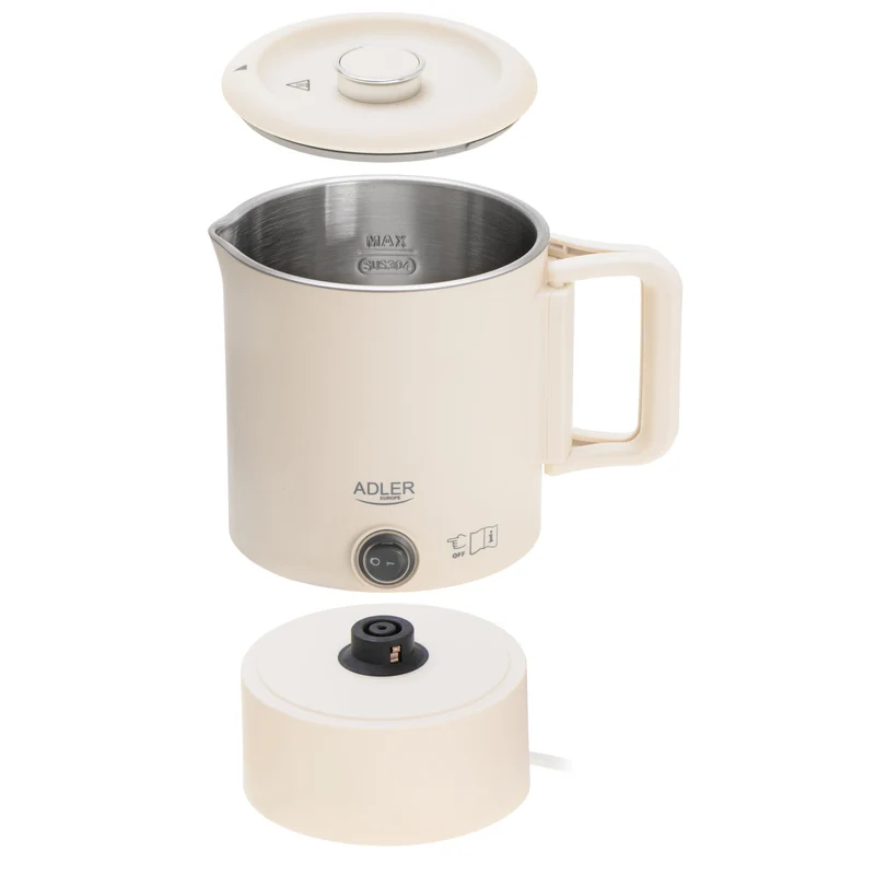 Adler AD 1388b Reise-Wasserkocher beige 0,8L 650W klappb. Griff verstaubarer Sockel