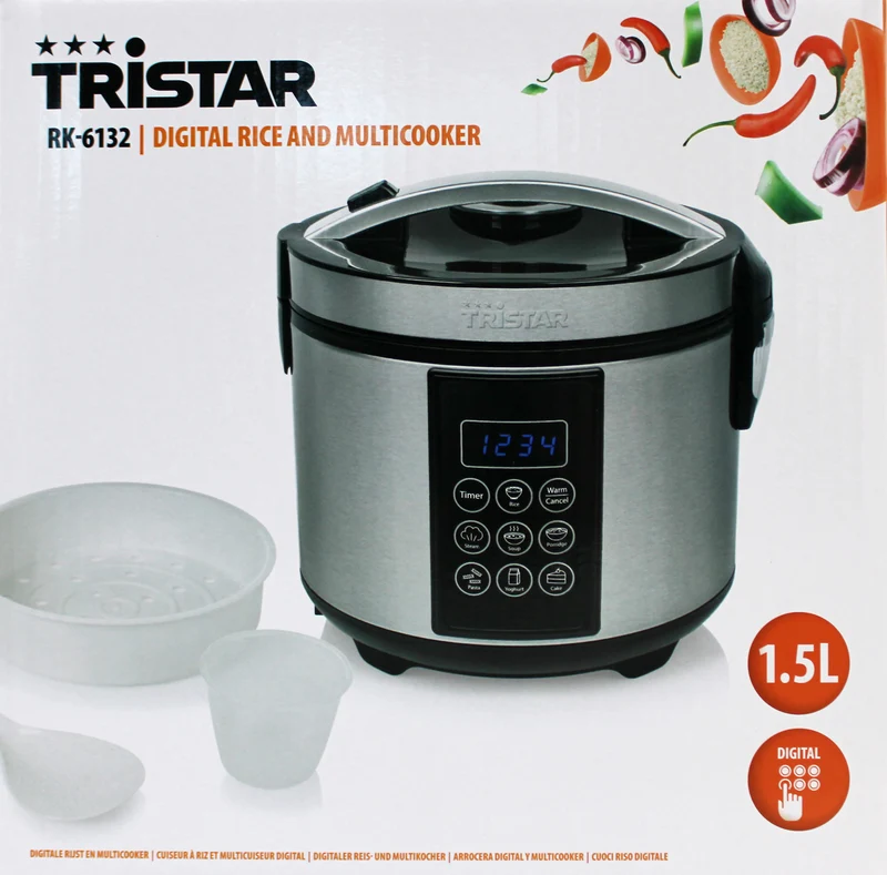 Tristar RK-6132 Digitaler Reis- und Multikocher 1,5L Edelstahl 500W