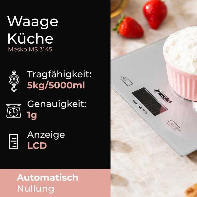 Mesko MS 3145 Elektronische Küchenwaage bis 5 kg silber