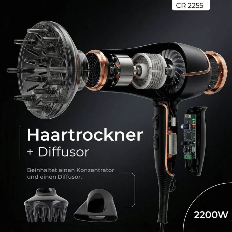 Camry CR 2255 Haartrockner 2200W mit Diffusor schwarz