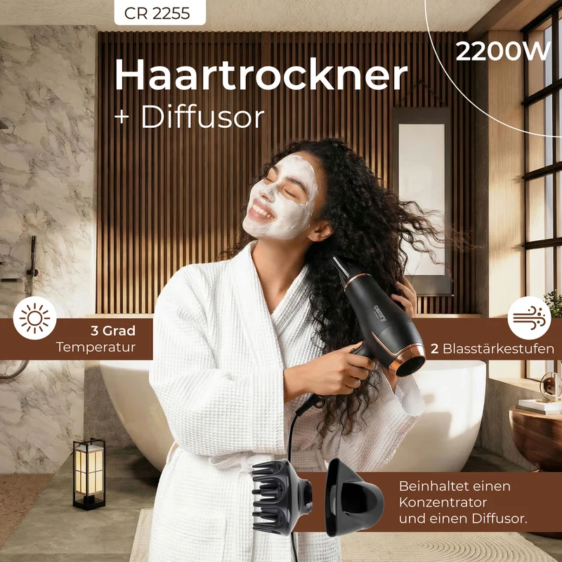 Camry CR 2255 Haartrockner 2200W mit Diffusor schwarz