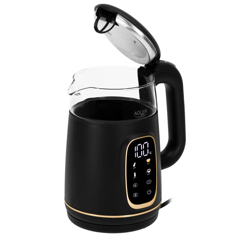 Adler AD 1305 BG black gold Wasserkocher Glas mit LED-Anzeige und Temperaturregelung 1,7L