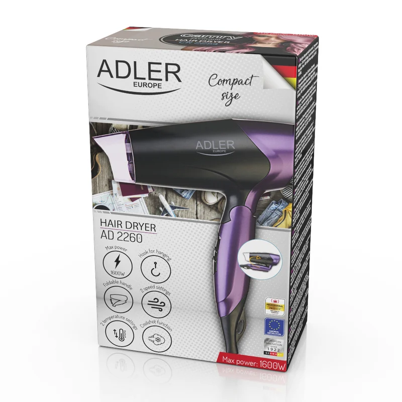 Adler AD 2260 Reise-Haartrockner 1600W klappbarer Griff