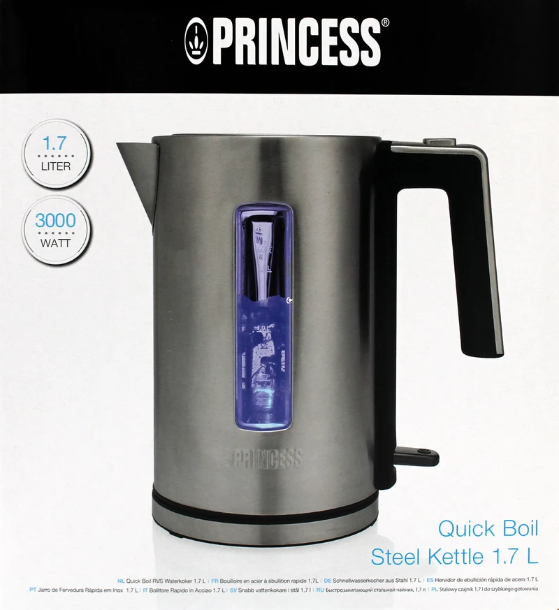 Princess 236046 Wasserkocher 1,7L Edelstahl/Schwarz