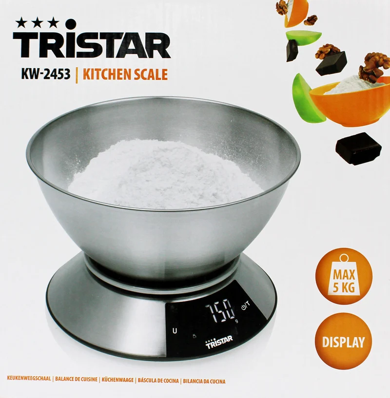 Tristar KW-2453 Küchenwaage bis 5kg mit 2-Liter-Messbecher Edelstahl