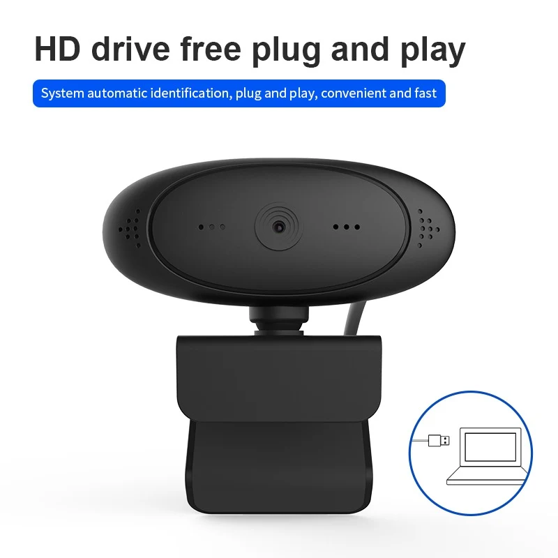 Full HD Webcam PC-02, 1920 x 1080p mit Mikrofon für Computer, Videochat und Aufnahme, USB Plug & Play, 360° Rotation, Windows, Mac OS, Linux