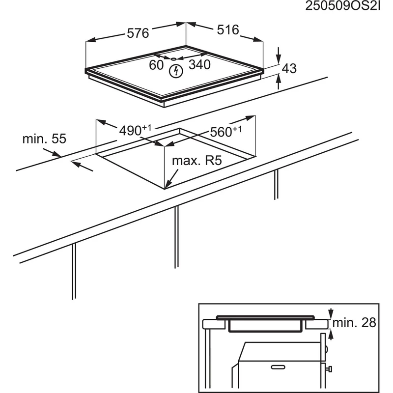 FHHS25M01 Einbauherd/-backofen:OU5AE20SM, Kochmulde:TA64RA07XB Auszug TR1LV