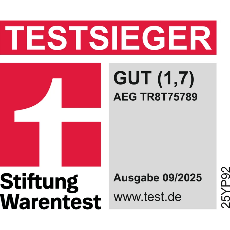 AEG TR8T75789 8000 AbsoluteCare® / 8 kg / Testsieger der Stiftung Warentest 03.2025