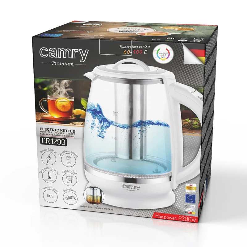 Camry CR 1290w Glas-Wasserkocher weiß 1850-2200W