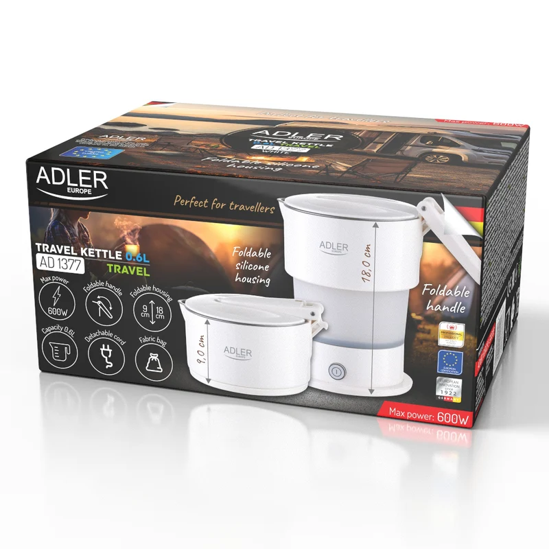 Adler AD 1377 Reise-Wasserkocher 0,6 l Silikon weiss