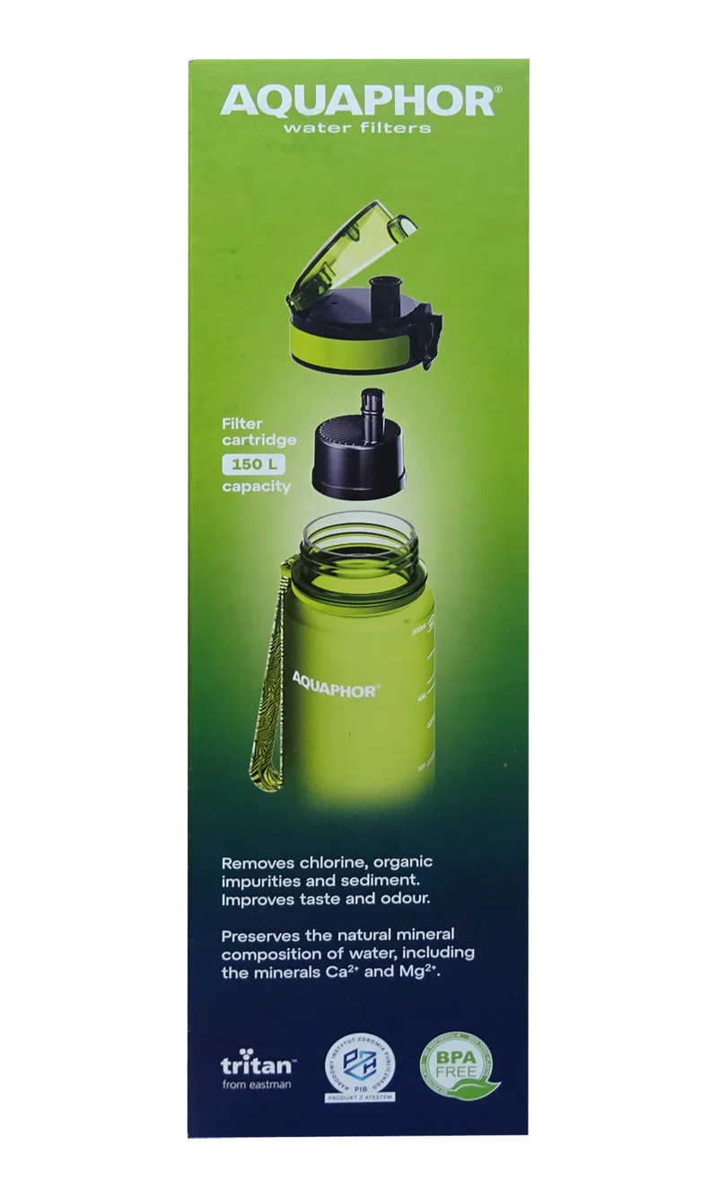 AQUAPHOR City Filterflasche 500ml Grün Flasche mit Wasserfilter für unterwegs