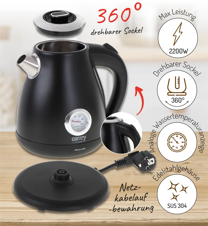 Camry CR 1344b Wasserkocher 1,7 Liter schwarz
