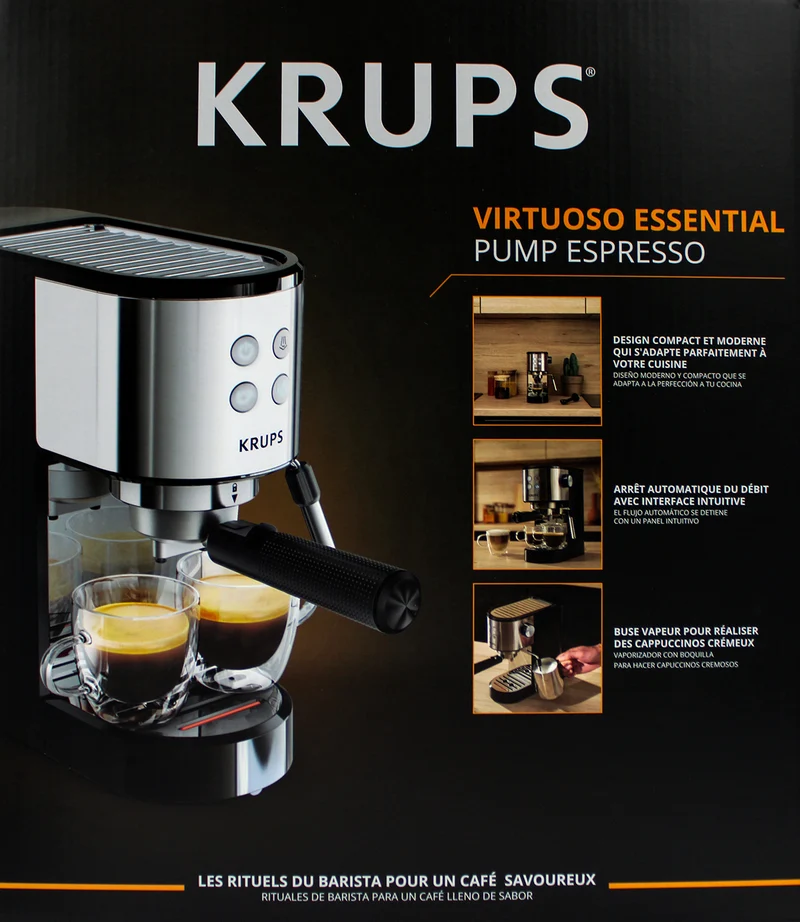 Krups XP441810 Virtuoso Essential Espresso-Siebträgermaschine 15 bar Edelstahl