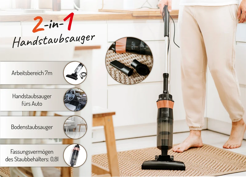 Adler AD 7049 Handstaubsauger mit Kabel beutellos 2in1