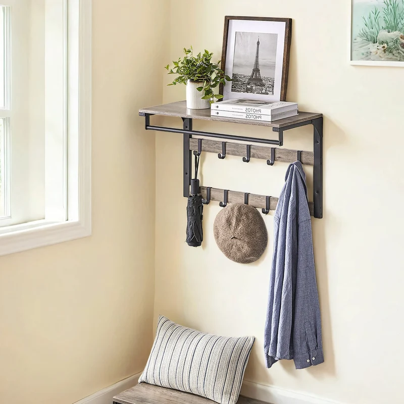 Wandgarderobe mit Ablage und 10 abnehmbaren Haken