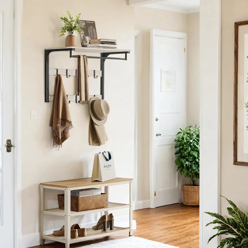 Wandgarderobe mit Ablage und 10 abnehmbaren Haken