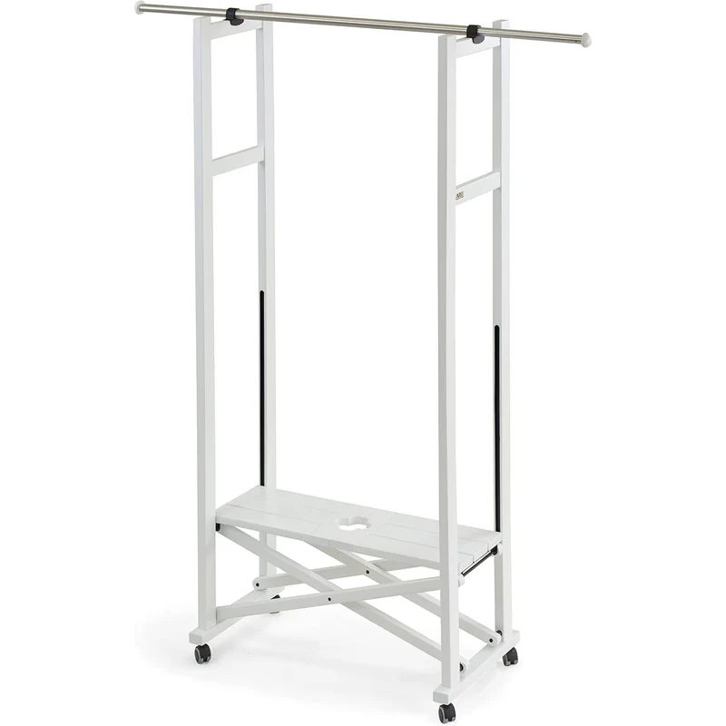 ARIT ELIOS – Klappbarer, ausziehbarer Holz-Kleiderständer auf Rollen, 78–140 × 37 × 168 cm, Buche und Edelstahl, Weiß, Made in Italy