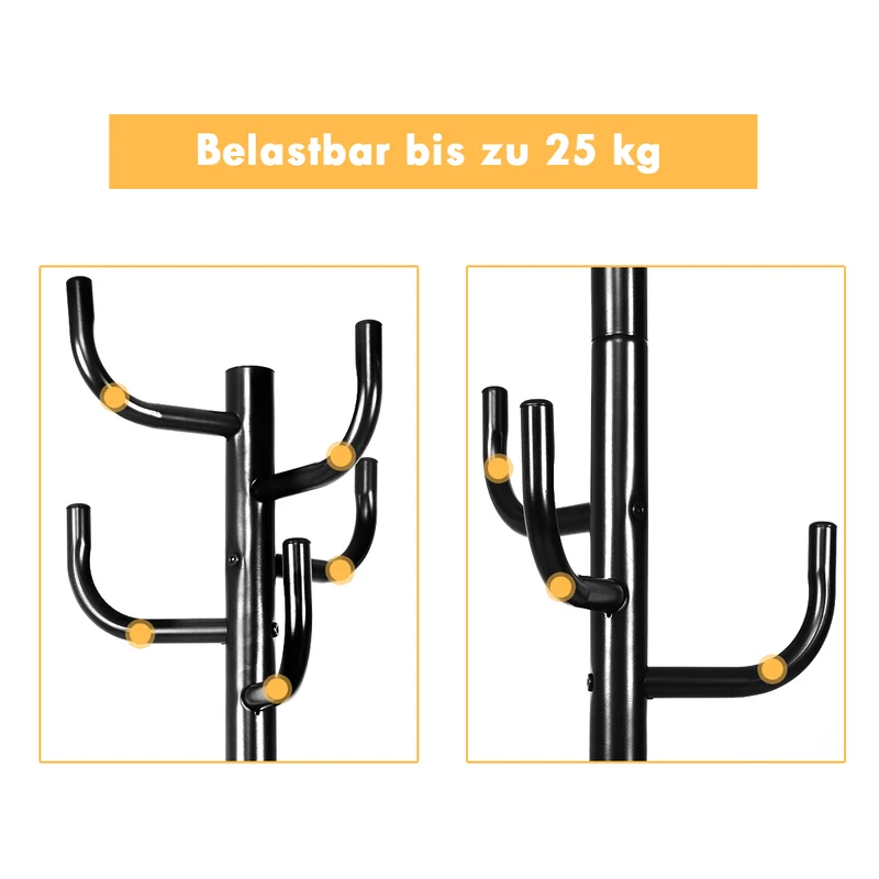Costway - Garderobenständer, Jackenständer, Garderobenständer mit 8 Haken, Jackenständer aus Metall, 38 x 175 cm, Schwarz