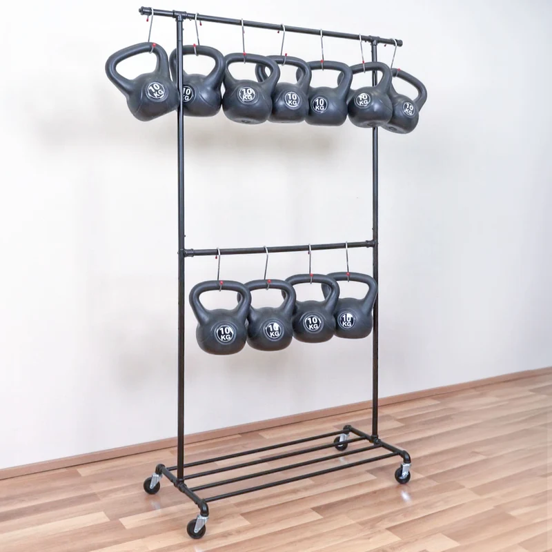 Tatkraft Drago – Stabiler Schwerlast-Kleiderständer auf Rollen, 2 Kleiderstangen, Ablage, bis 110 kg, 130 × 49 × 198 cm, pulverbeschichteter Stahl, Schwarz