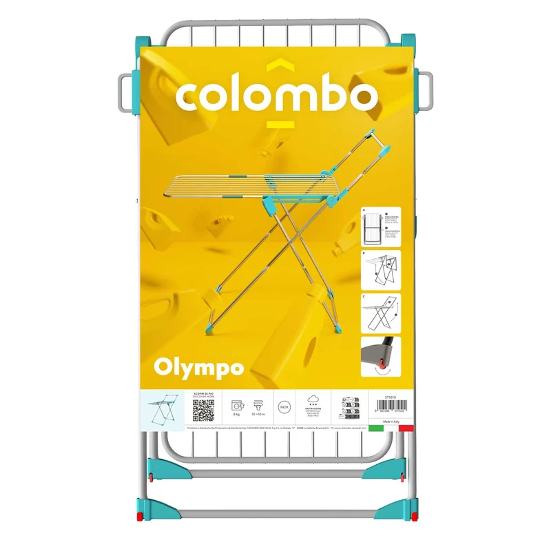 Colombo Olympo – Klappbarer Wäscheständer auf Rollen mit Kleiderstange, 20 m Trockenlänge, bis 10 kg, Made in Italy