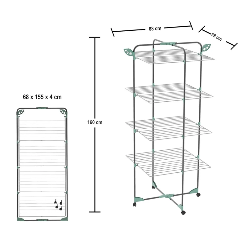 Colombo Alpina 40 – Klappbarer Turmwäscheständer auf Rollen, 40 m Trockenlänge, 68 × 68 × 160 cm, Made in Italy