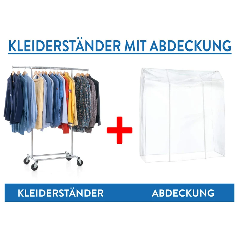 Tatkraft Darren & Anwalt – Kleiderständer auf Rollen, mit Abdeckung, Schwerlast Faltschrank, bis 100 kg, Montage 1 Min, Garderobenständer Stabil