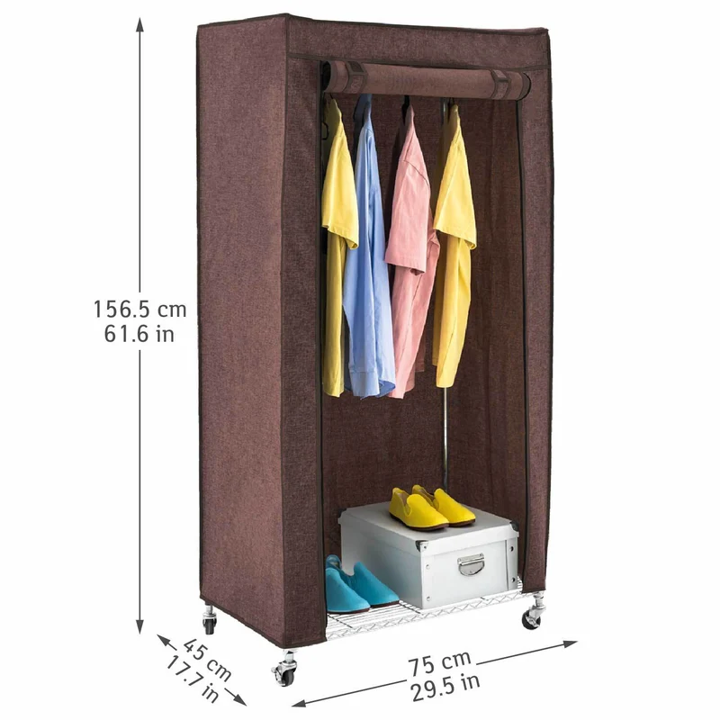 art moon Buffalo - Schwerlast Faltschrank auf Rollen, bis 70 kg, Kellershrank, Stoffschrank Stabil, Kleiderständer mit Ablagen + Hülle, Stahl, Braun