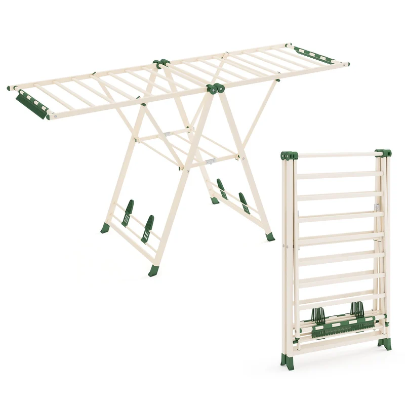 Costway - Wäscheständer Platzsparend, Wäscheständer Klappbar, Höhenverstellbare Flügeln, Wäscheständer Groß, Länge 184cm, Beige