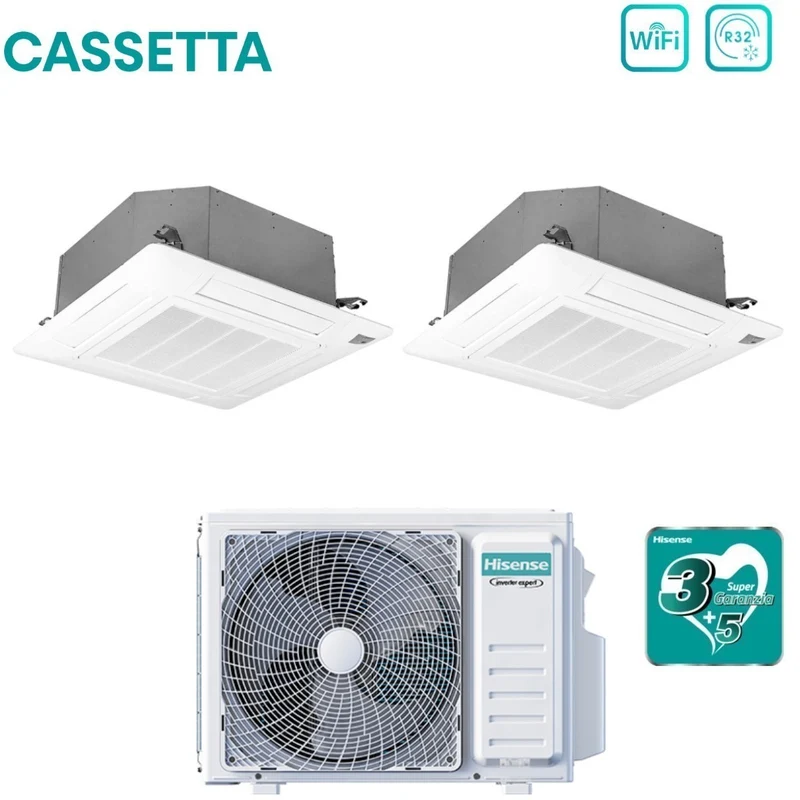 Condizionatore Dual Split a Cassetta Hisense 12+12 con 3AMW62U4RJC R-32 Wi-Fi Optional con Telecomando